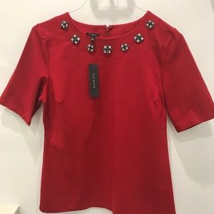 Talbots Red jeweled neckline shirt